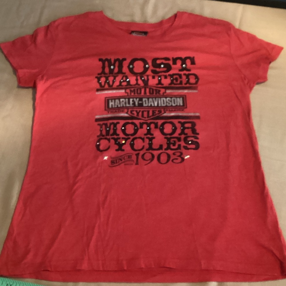 EUC Harley-Davidson Red Most Wanted Tee